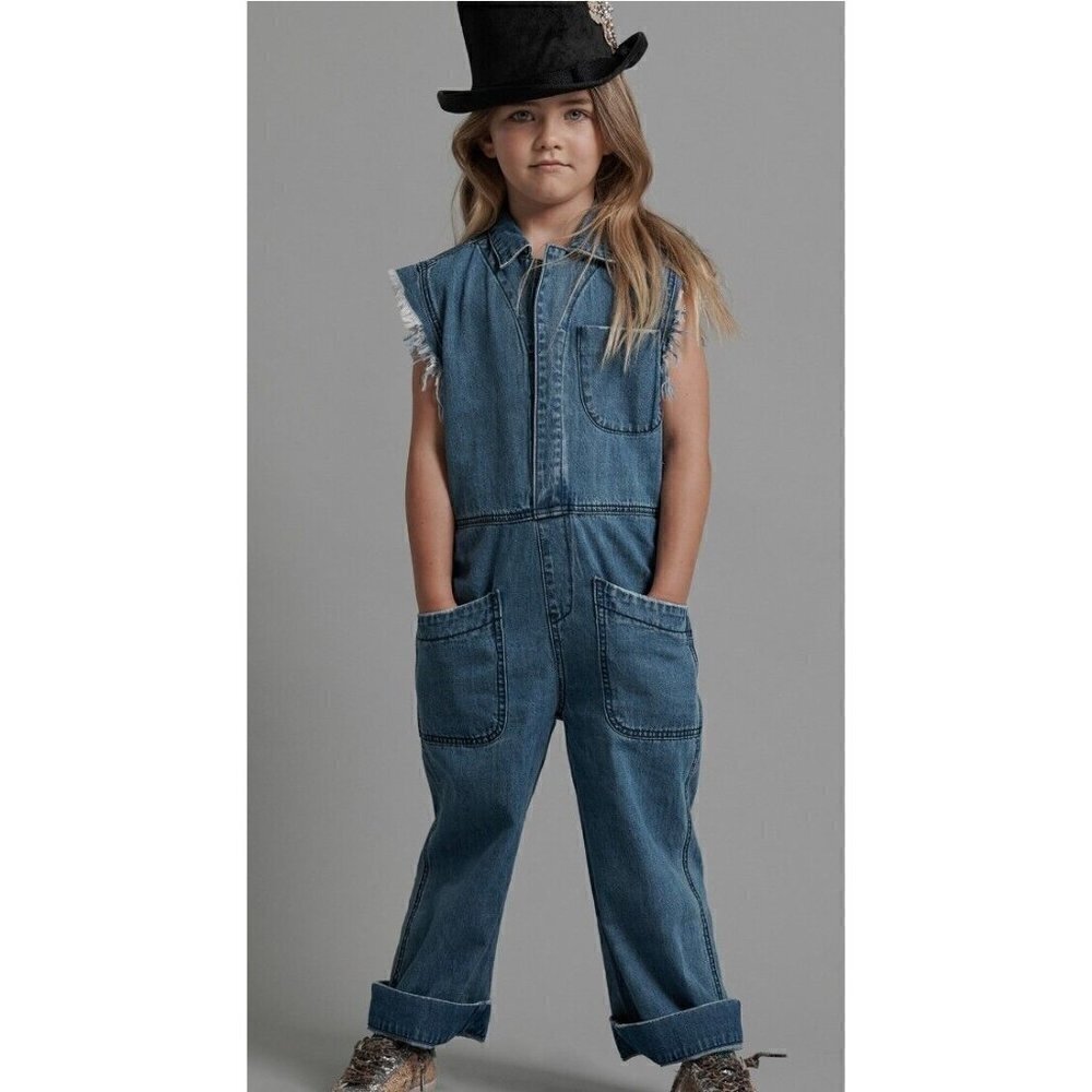 New One Teaspoon Ranch Safari Camp Overalls Kids 4-5 Girls Denim Jumper